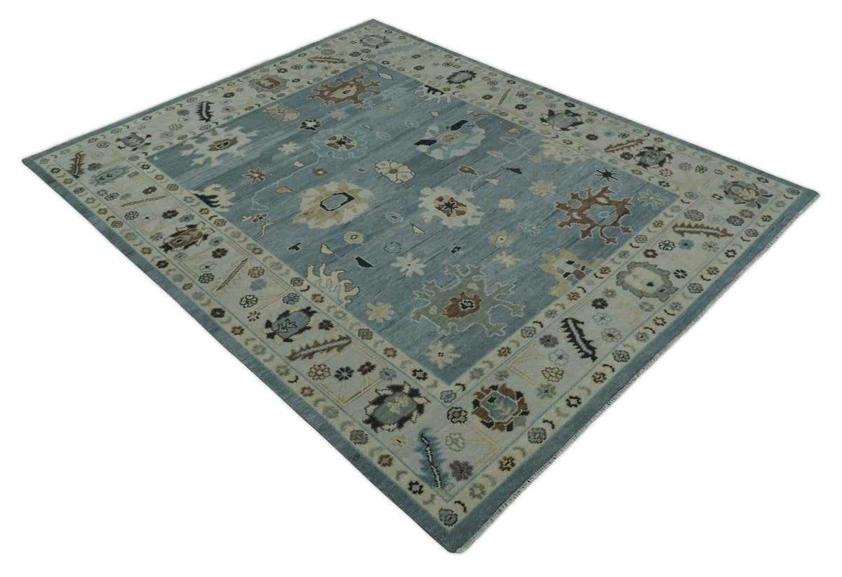 Hand Knotted Gray and Beige Traditional Oushak Wool Rug.