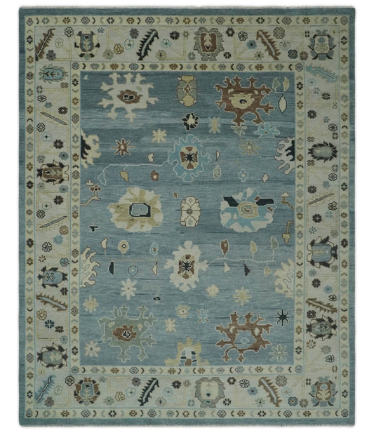Hand Knotted Gray and Beige Traditional Oushak Wool Rug.