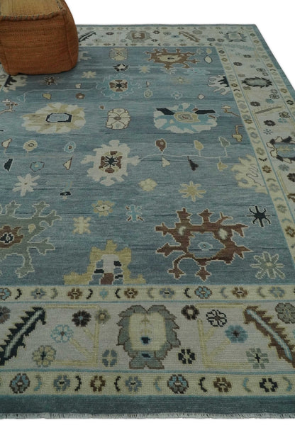 Hand Knotted Gray and Beige Traditional Oushak Wool Rug.