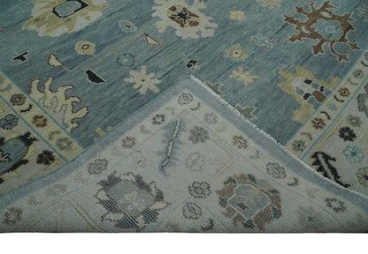Hand Knotted Gray and Beige Traditional Oushak Wool Rug.