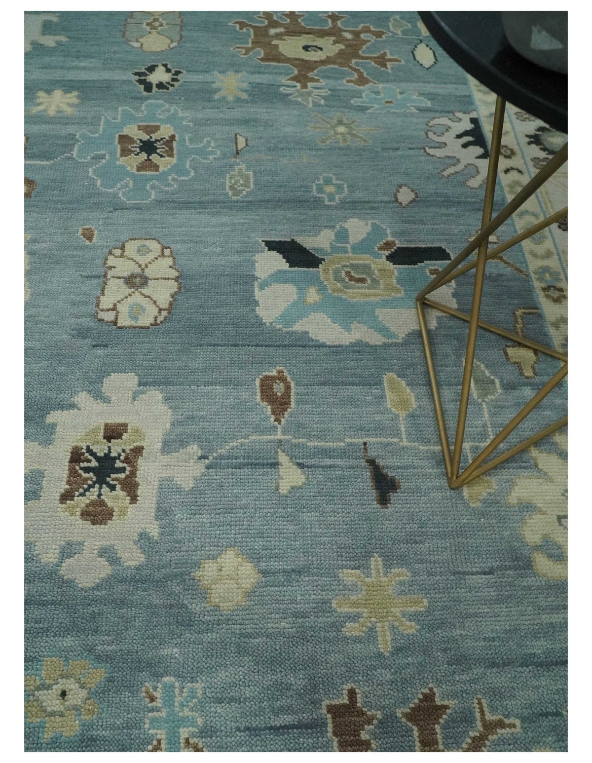 Hand Knotted Gray and Beige Traditional Oushak Wool Rug.
