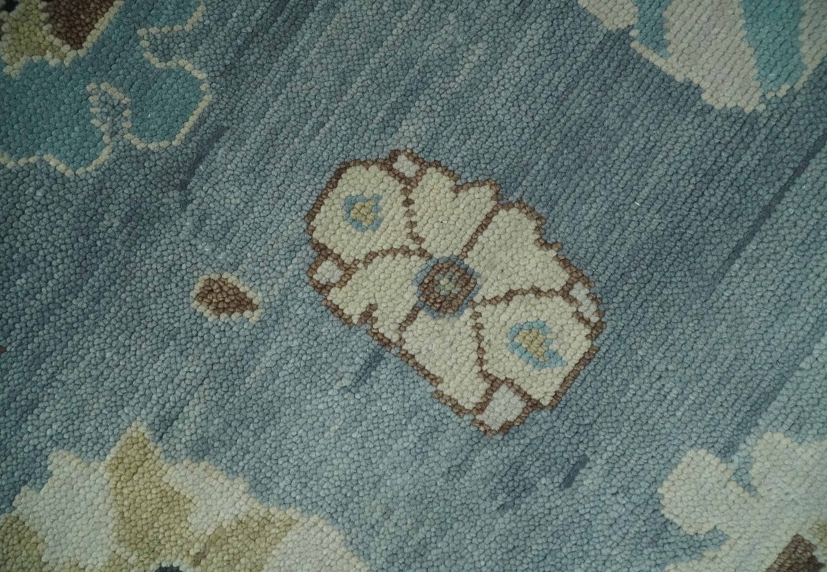 Hand Knotted Gray and Beige Traditional Oushak Wool Rug.