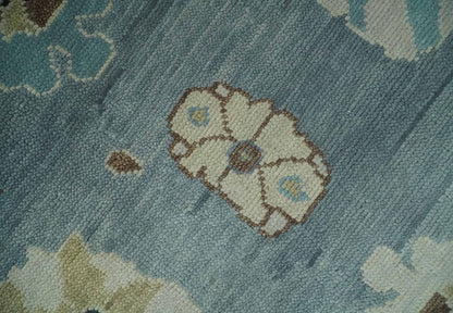 Hand Knotted Gray and Beige Traditional Oushak Wool Rug.