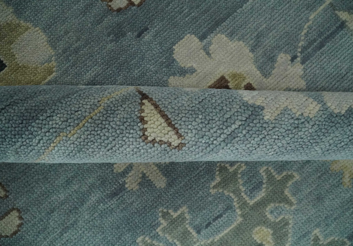 Hand Knotted Gray and Beige Traditional Oushak Wool Rug.