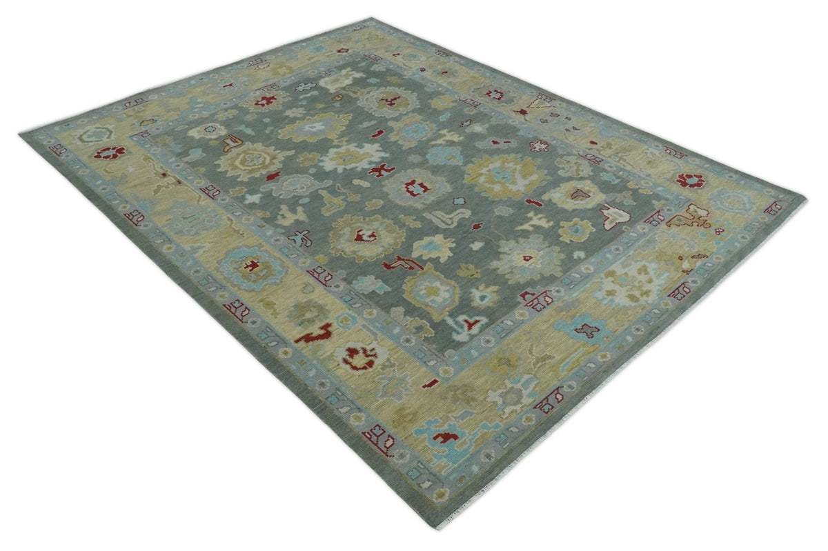 Hand Knotted Gray and Beige Traditional Oushak Wool Area Rug.