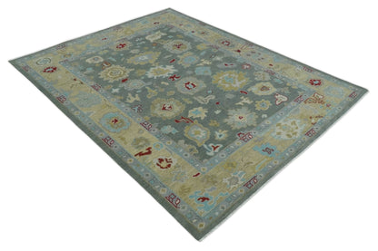 Hand Knotted Gray and Beige Traditional Oushak Wool Area Rug.