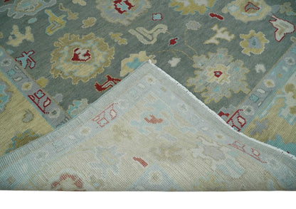 Hand Knotted Gray and Beige Traditional Oushak Wool Area Rug.