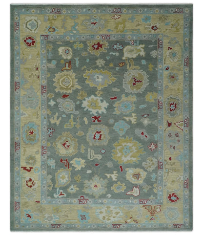 Hand Knotted Gray and Beige Traditional Oushak Wool Area Rug.