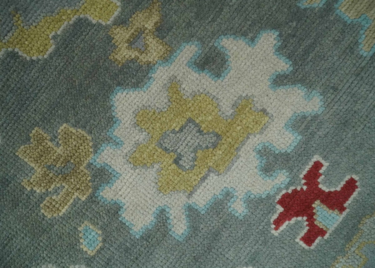 Hand Knotted Gray and Beige Traditional Oushak Wool Area Rug.