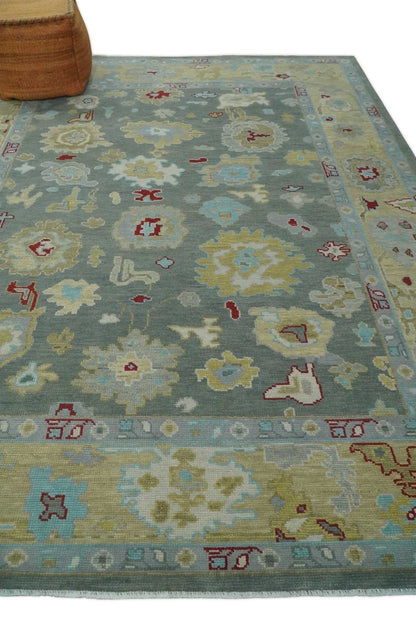 Hand Knotted Gray and Beige Traditional Oushak Wool Area Rug.
