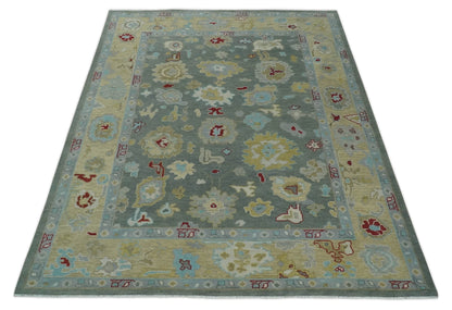 Hand Knotted Gray and Beige Traditional Oushak Wool Area Rug.
