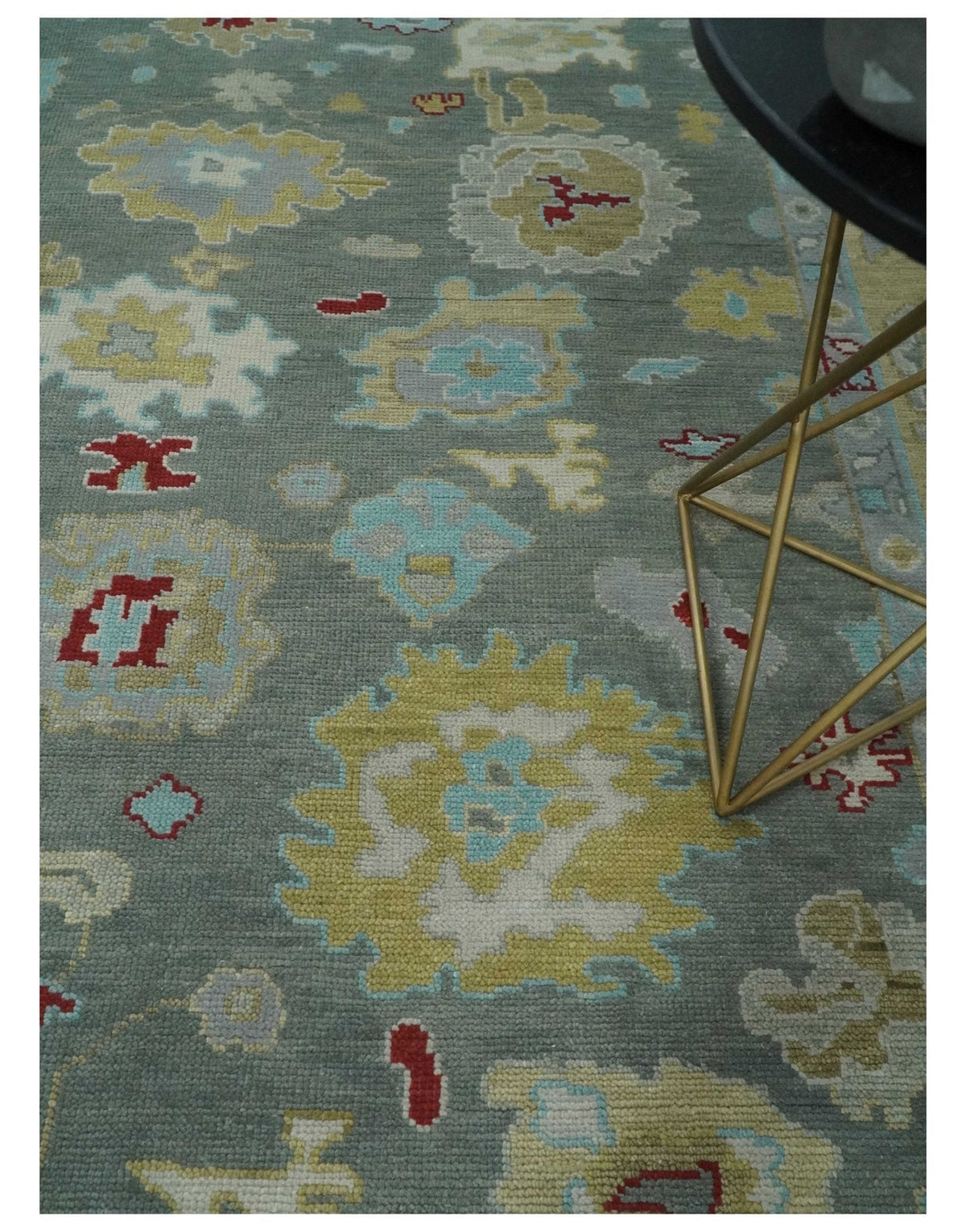 Hand Knotted Gray and Beige Traditional Oushak Wool Area Rug.