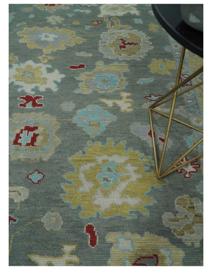 Hand Knotted Gray and Beige Traditional Oushak Wool Area Rug.
