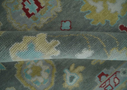 Hand Knotted Gray and Beige Traditional Oushak Wool Area Rug.
