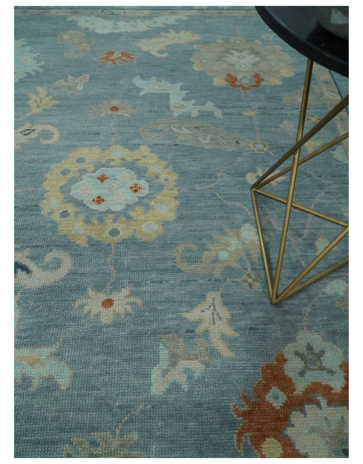 Gray and Beige Hand knotted Traditional Oushak Wool Area Rug.