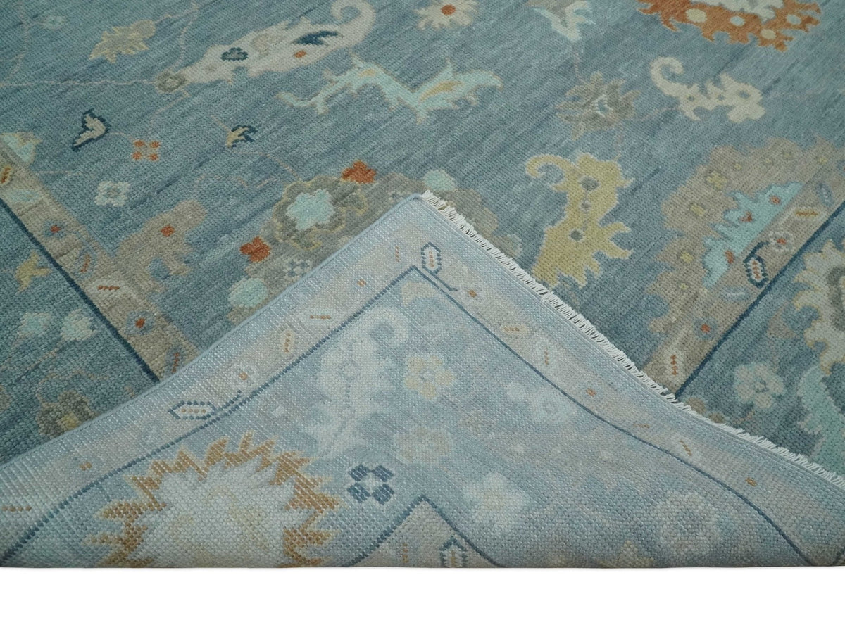 Gray and Beige Hand knotted Traditional Oushak Wool Area Rug.