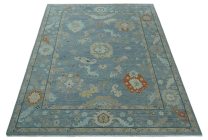 Gray and Beige Hand knotted Traditional Oushak Wool Area Rug.