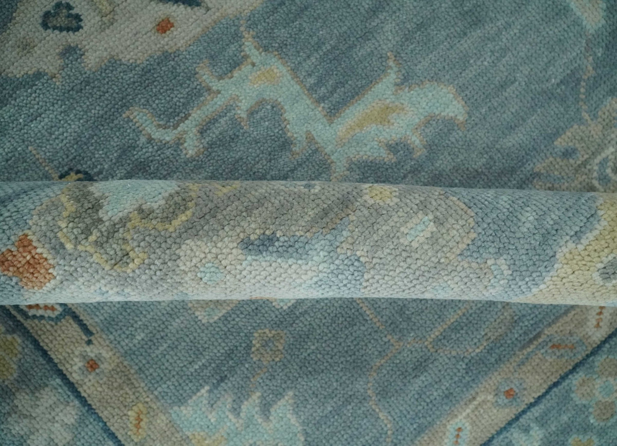 Gray and Beige Hand knotted Traditional Oushak Wool Area Rug.