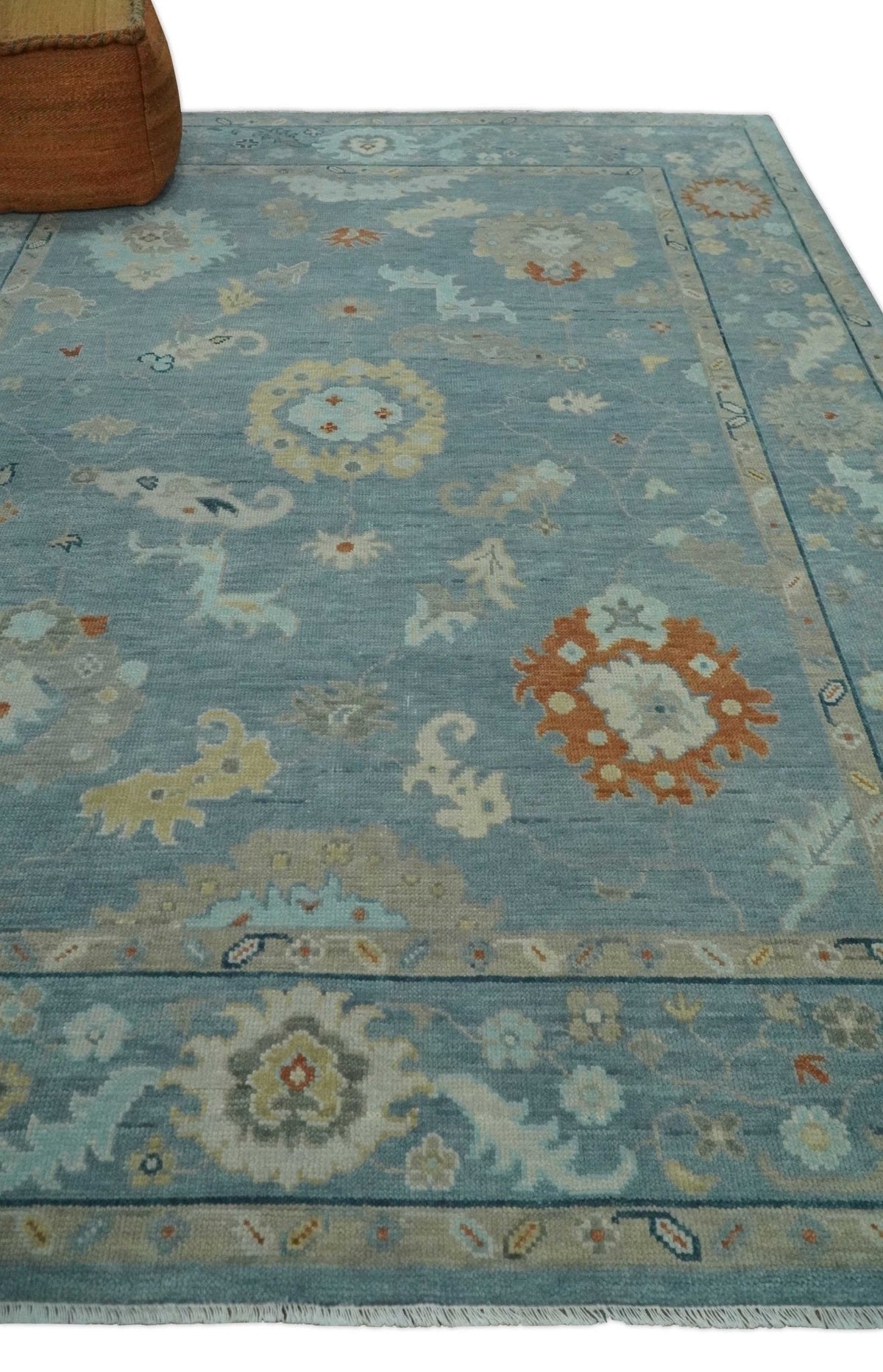Gray and Beige Hand knotted Traditional Oushak Wool Area Rug.