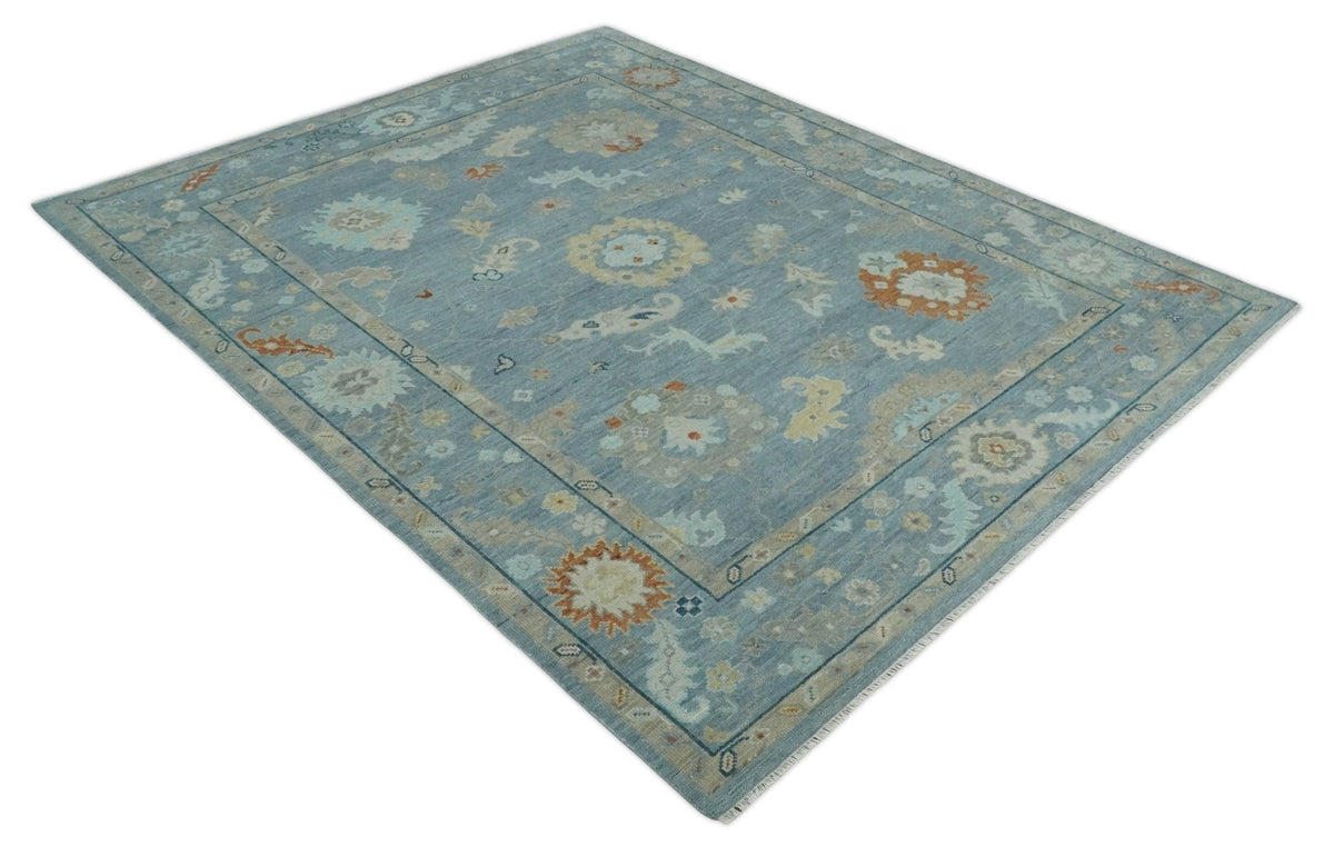 Gray and Beige Hand knotted Traditional Oushak Wool Area Rug.