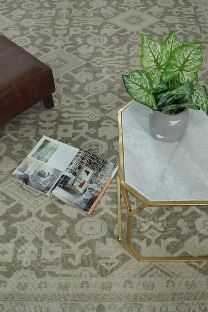 Brown and Beige Hand Knotted Wool Low Pile Vintage Area Rug.
