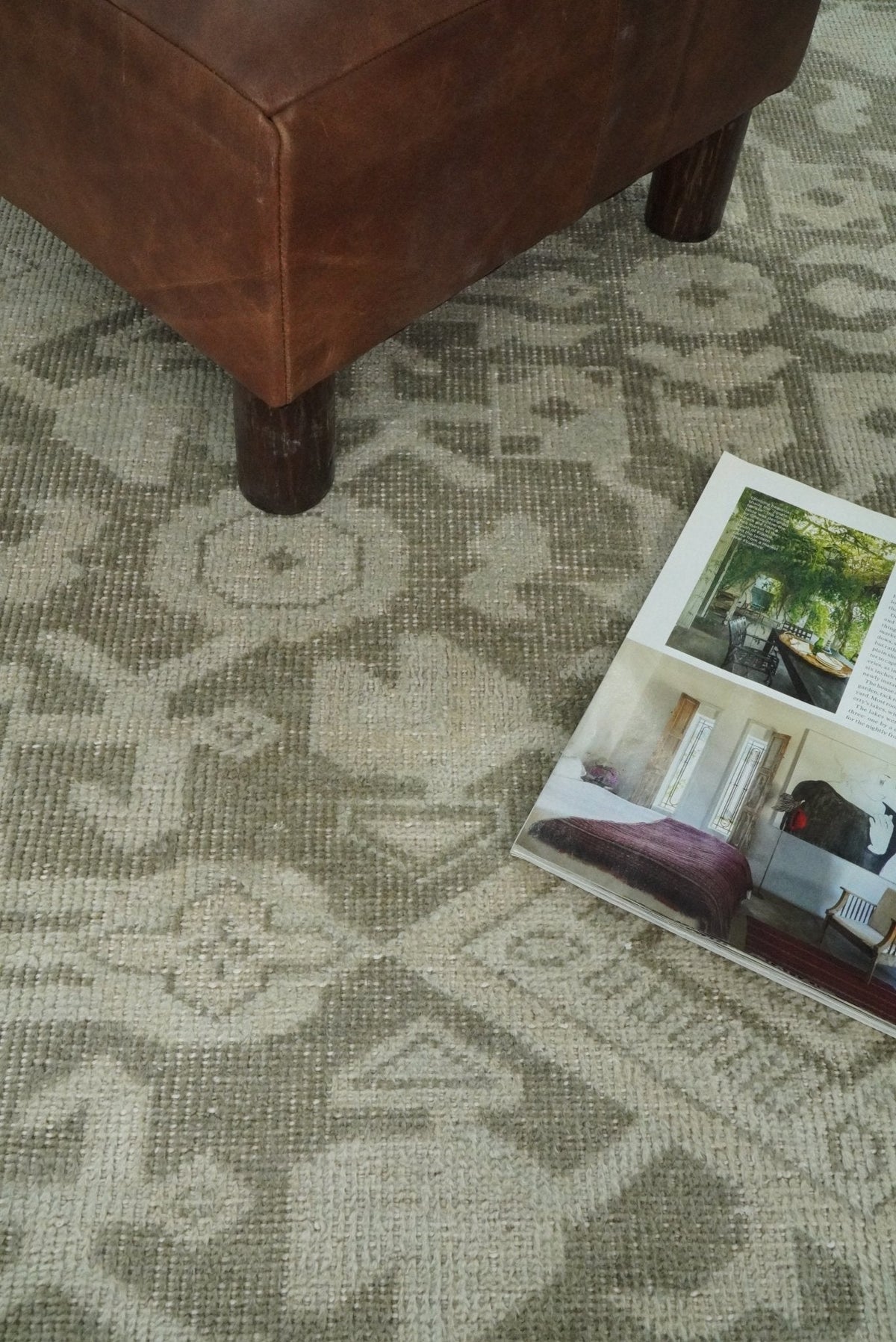Brown and Beige Hand Knotted Wool Low Pile Vintage Area Rug.
