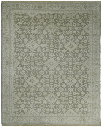 Brown and Beige Hand Knotted Wool Low Pile Vintage Area Rug.