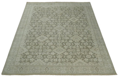 Brown and Beige Hand Knotted Wool Low Pile Vintage Area Rug.