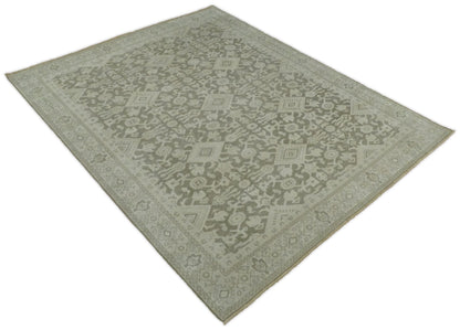 Brown and Beige Hand Knotted Wool Low Pile Vintage Area Rug.