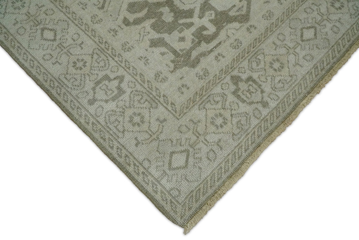 Brown and Beige Hand Knotted Wool Low Pile Vintage Area Rug.