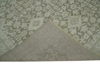 Brown and Beige Hand Knotted Wool Low Pile Vintage Area Rug.