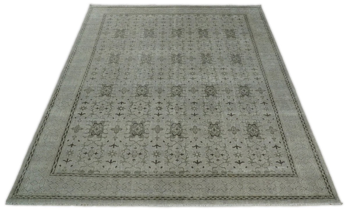 Hand Knotted Wool Blend Traditional Silver and Brown Area Rug.