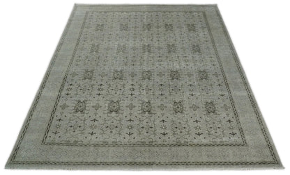 Hand Knotted Wool Blend Traditional Silver and Brown Area Rug.