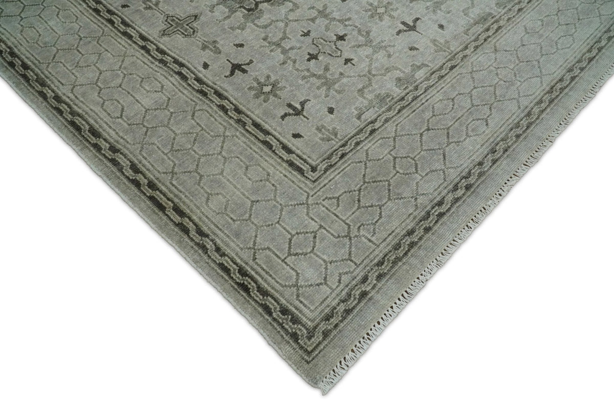 Hand Knotted Wool Blend Traditional Silver and Brown Area Rug.