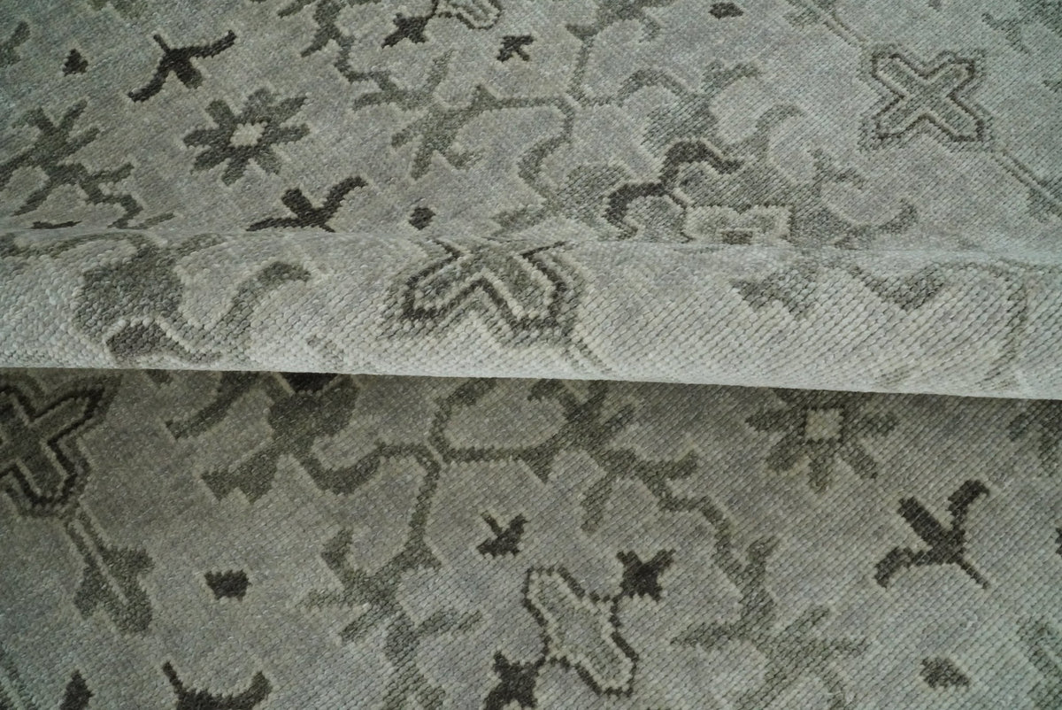 Hand Knotted Wool Blend Traditional Silver and Brown Area Rug.