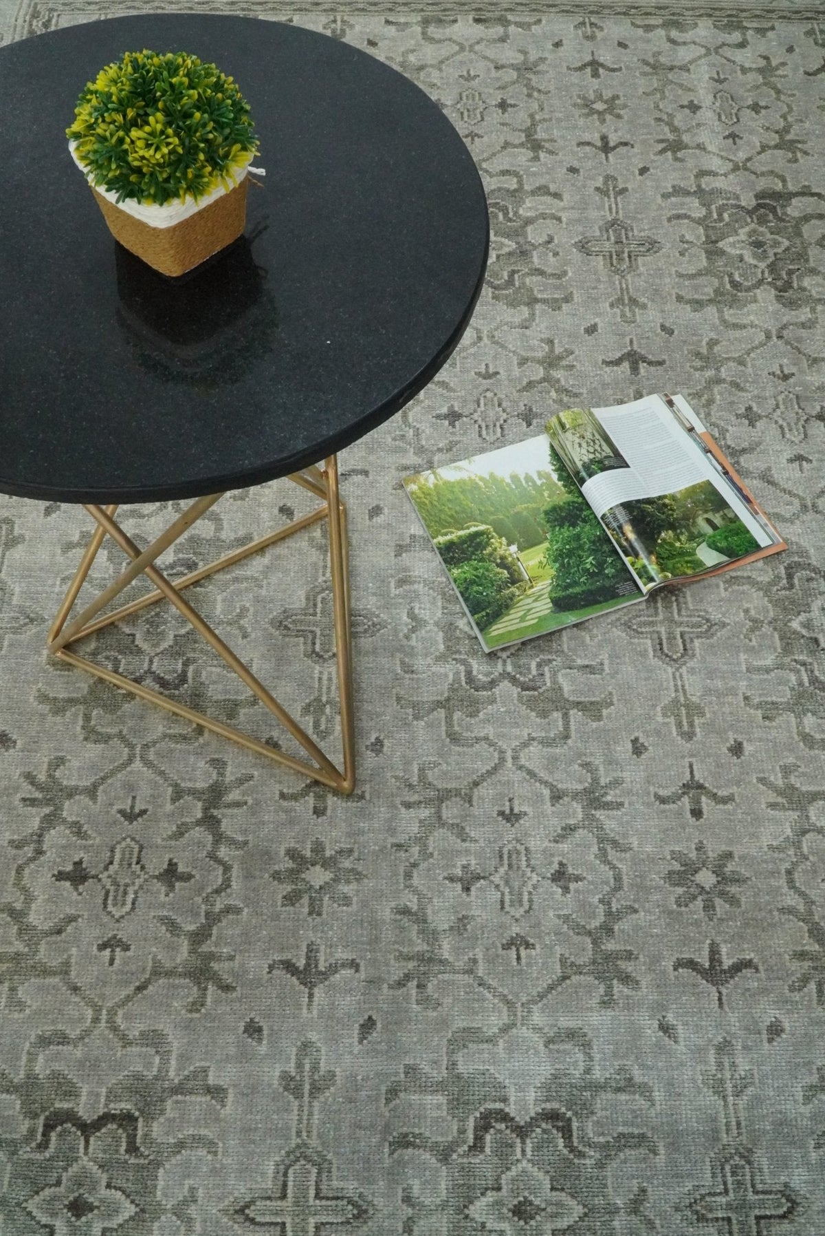 Hand Knotted Wool Blend Traditional Silver and Brown Area Rug.