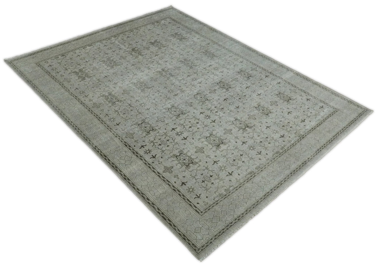 Hand Knotted Wool Blend Traditional Silver and Brown Area Rug.