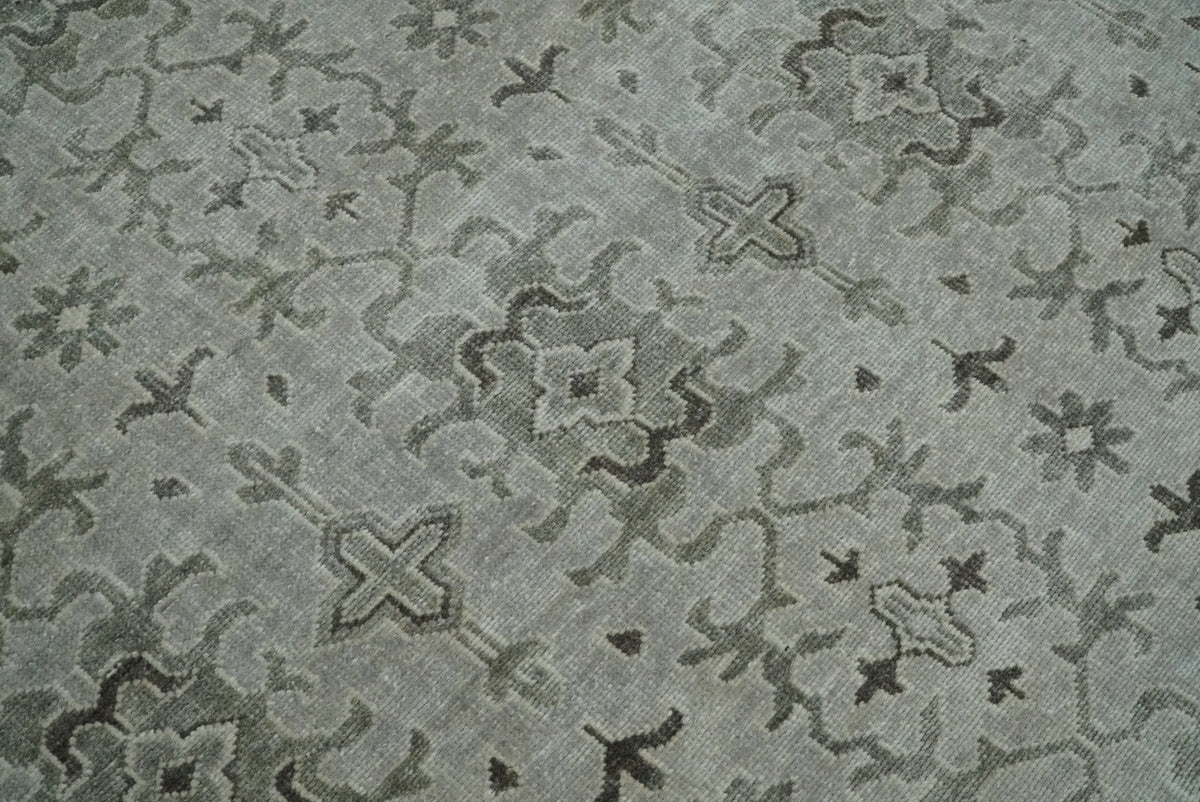 Hand Knotted Wool Blend Traditional Silver and Brown Area Rug.