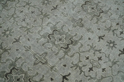 Hand Knotted Wool Blend Traditional Silver and Brown Area Rug.