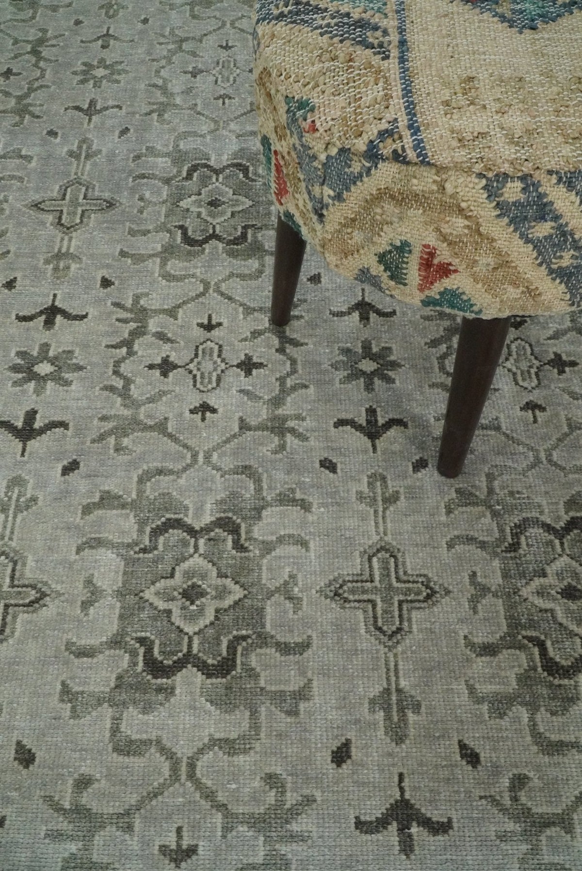 Hand Knotted Wool Blend Traditional Silver and Brown Area Rug.