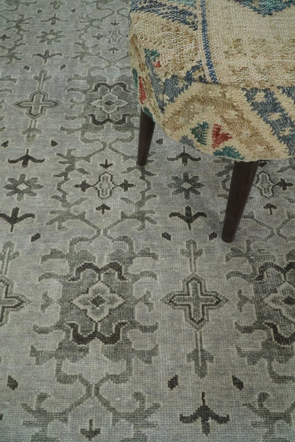 Hand Knotted Wool Blend Traditional Silver and Brown Area Rug.