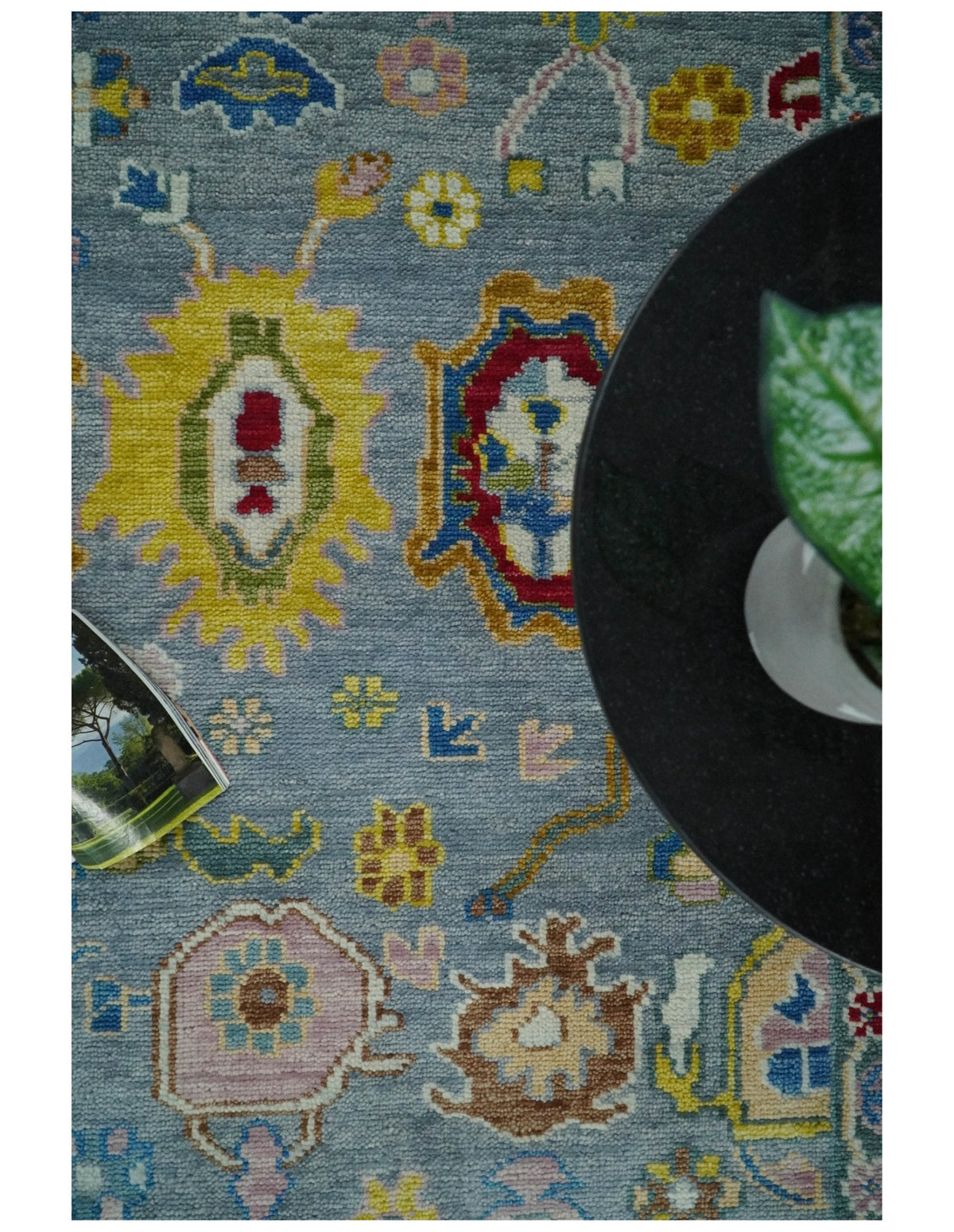 Custom Made Blue and Ivory colorful Hand knotted Oushak wool Area Rug.