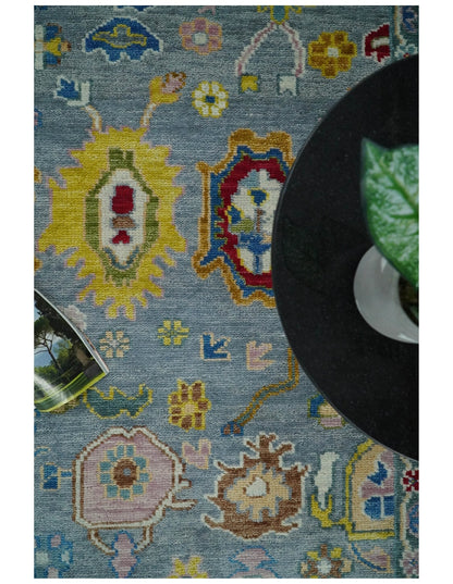 Custom Made Blue and Ivory colorful Hand knotted Oushak wool Area Rug.