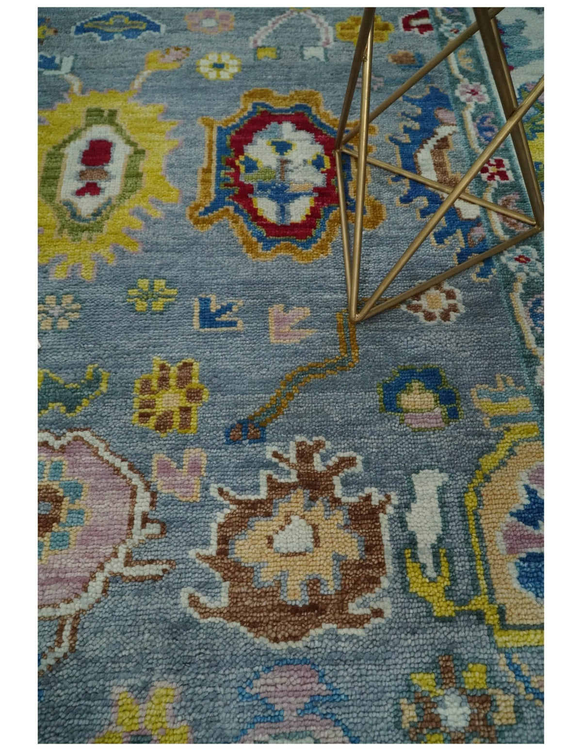 Custom Made Blue and Ivory colorful Hand knotted Oushak wool Area Rug.