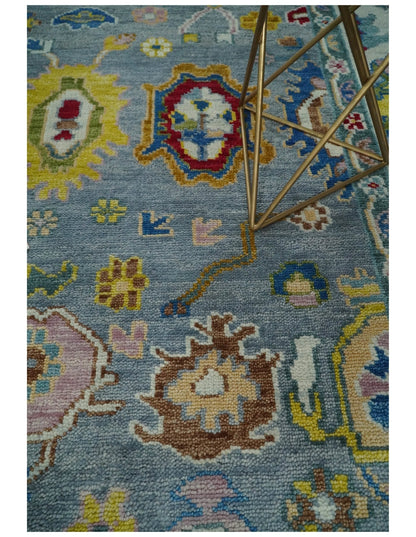 Custom Made Blue and Ivory colorful Hand knotted Oushak wool Area Rug.