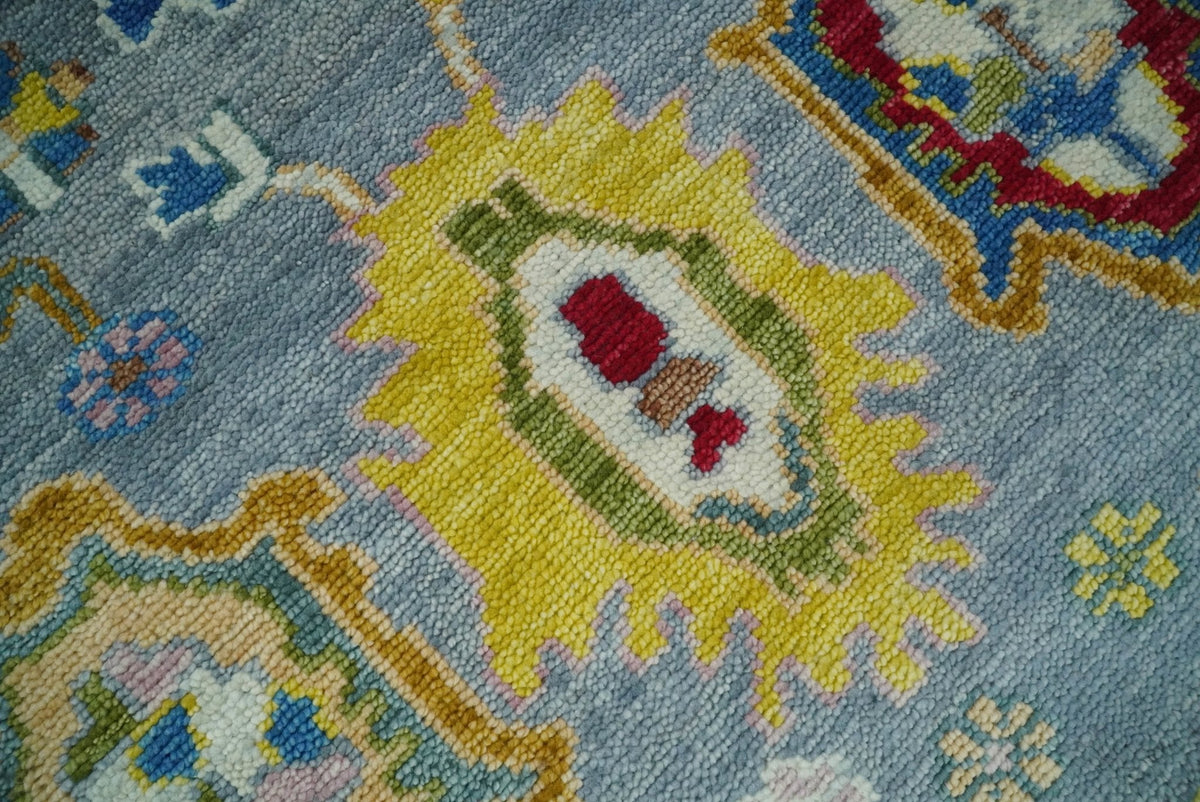 Custom Made Blue and Ivory colorful Hand knotted Oushak wool Area Rug.