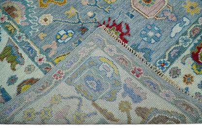 Custom Made Blue and Ivory colorful Hand knotted Oushak wool Area Rug.