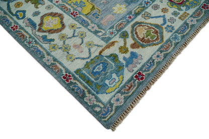 Custom Made Blue and Ivory colorful Hand knotted Oushak wool Area Rug.
