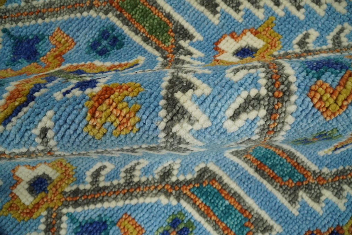 Blue, Brown and Beige Hand Knotted Wool Antique Vintage Style wool Area Rug.