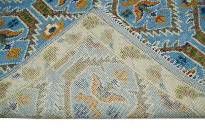 Blue, Brown and Beige Hand Knotted Wool Antique Vintage Style wool Area Rug.
